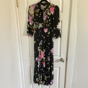 Zara Women Premium Denim Collection floral maxi dress in black